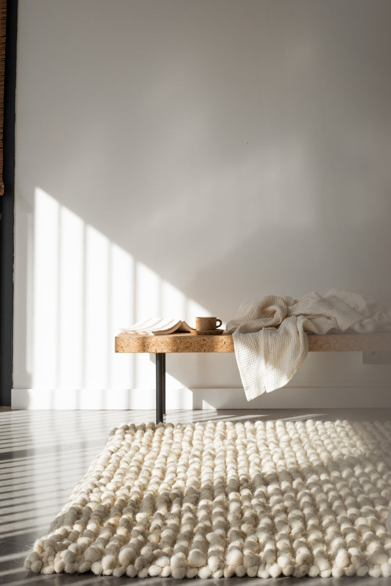 100% natural wool rug - ecru, loop pile effect. – Nunamae